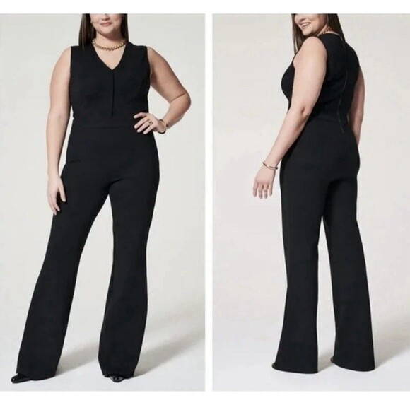Spanx Perfect Sleeveless Jumpsuit Womens Sz 1X Tall Black One Piece Stretch